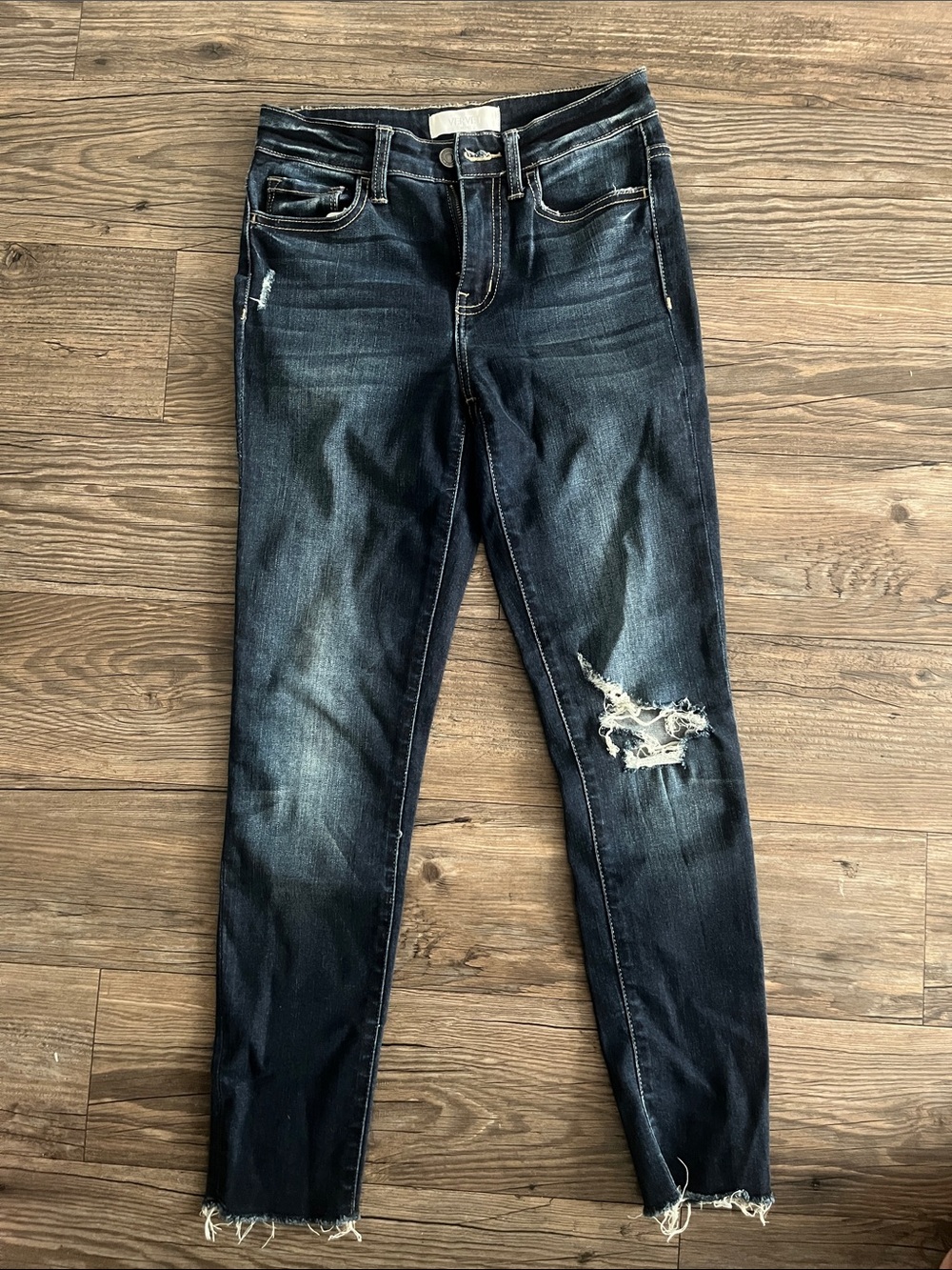 Women's Dark Blue Distressed Skinny Jeans - Stretch Slim Fit